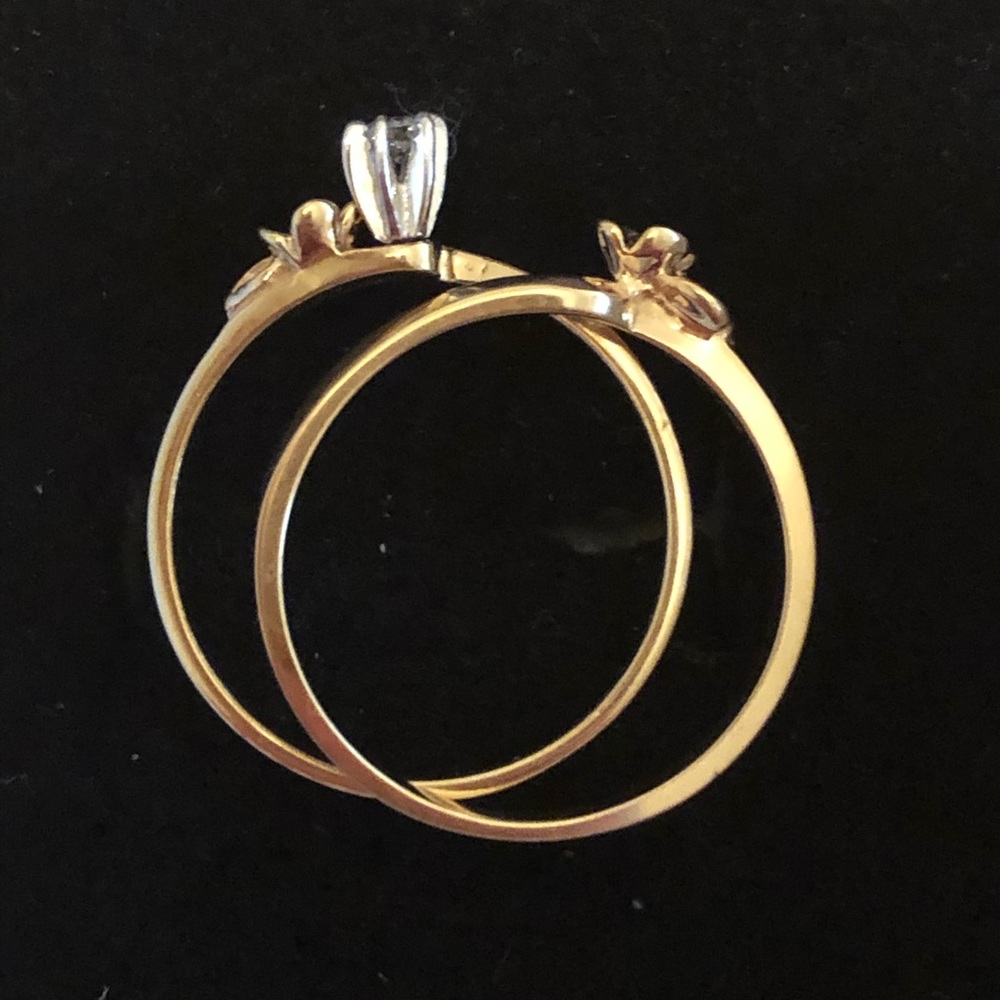 14k Wedding Ring Set Floral Detail - Picture 3 of 14